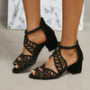 Buckled Chunky Heel Casual Plus Size Women's Roman Rhinestone Sandals