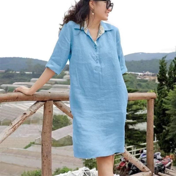 New V-neck Loose Mid-length Dress Women