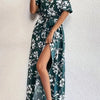 Flower Print Split Suspender Dress With Lace-up Design Summer Fashion Long Dresses Beach Clothing For Women