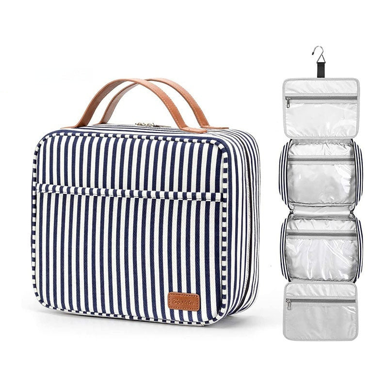 Dry Wet Separation Large Capacity Striped Canvas Travel Toiletry Bag