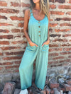 Women's Jumpsuit With Pockets Solid Color Loose Casual Buttons Long Pants Summer