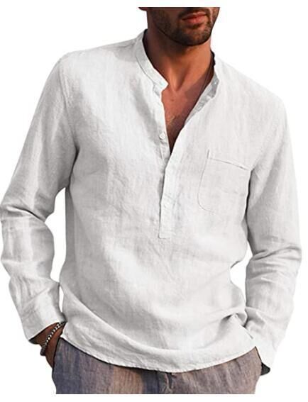 Men's Long Sleeve Casual Beach Linen Shirt