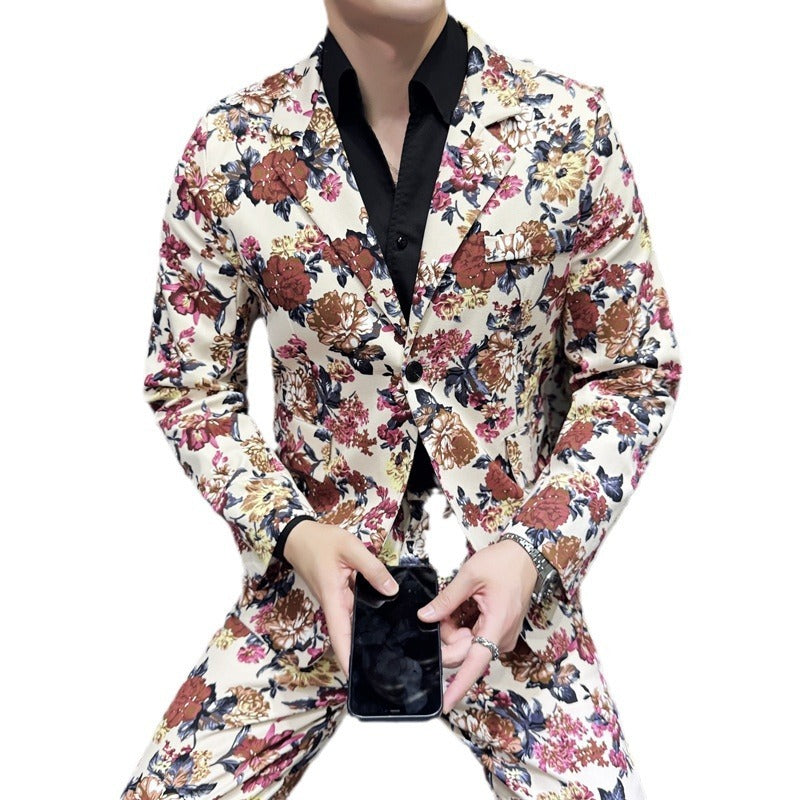 Elastic Active Print Trendy Flower Two-piece Suit