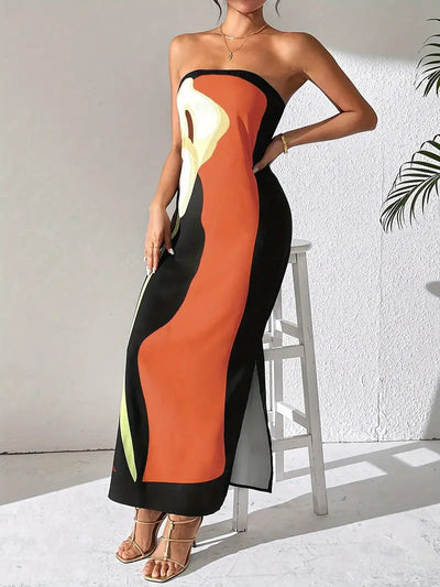 Elegant Print Slit  Dress For Women