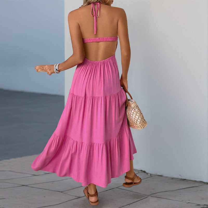 Women's Backless Vacation Style Rose Printing Dress