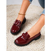 Patent Leather Glossy Tassel Mid Heel Retro Loafers Stylish Casual Shoes