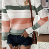 Ladies' Color Block Splicing Casual Style Knitted Sweater Top