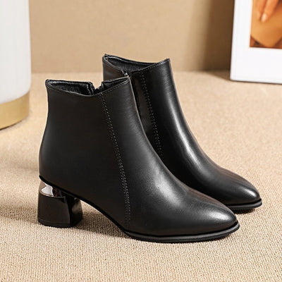 Autumn And Winter Short Boots Female Chunky Heel Soft Leather