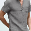 Casual Linen Solid Color Shirt Button V Neck Beach Shirt Men Summer Tops