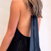 Black V-Neck Pressed Pleated Dress