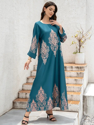 Ladies Middle East Abaya Abaya - Flower Printed Long Robe