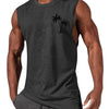 Coconut Tree Embroidery Vest Summer Beach Tank Tops Workout Muscle Men Sports Fitness T-shirt