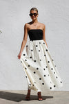 Polka Dot Print Stitching Chest Wrap A- Line Dress