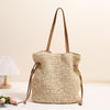 Large Capacity Straw Bag Drawstring Hand-carrying Knitting Shoulder Bag