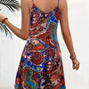 Graffiti Print V Neck Cami Dress, Vacation Sleeveless Loose Cami Dress, Women's Clothing