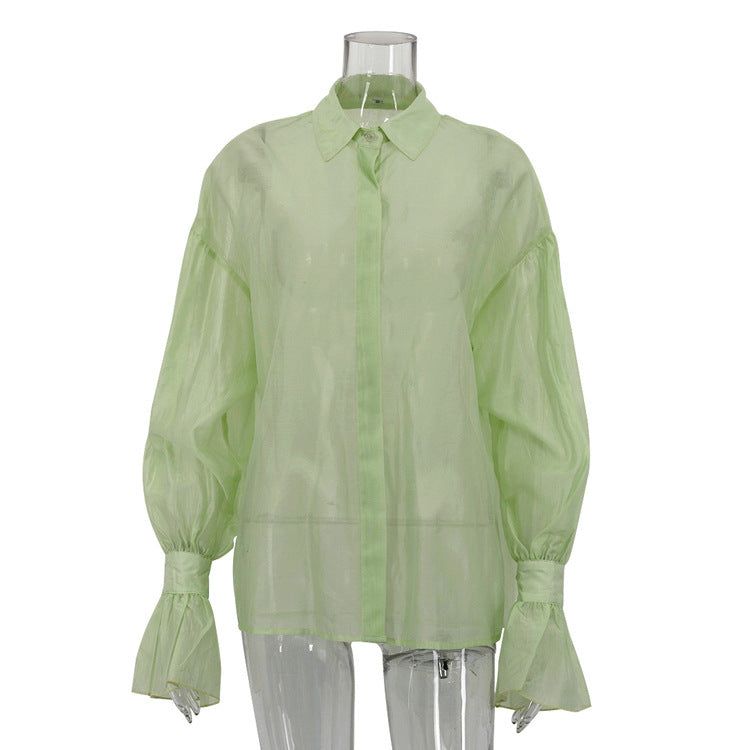 Loose Lapel Long Sleeves Shirt For Women