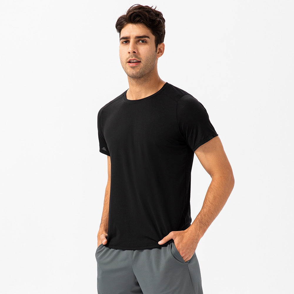 Men's Loose Running Quick Drying Clothes Round Neck T-shirt Sweat-absorbent Breathable Fitness Sports Casual Short Sleeve Clothes