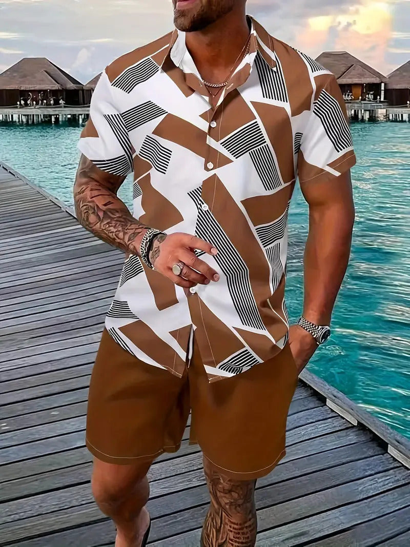 Men's Loose Casual Geometric Short Shirt