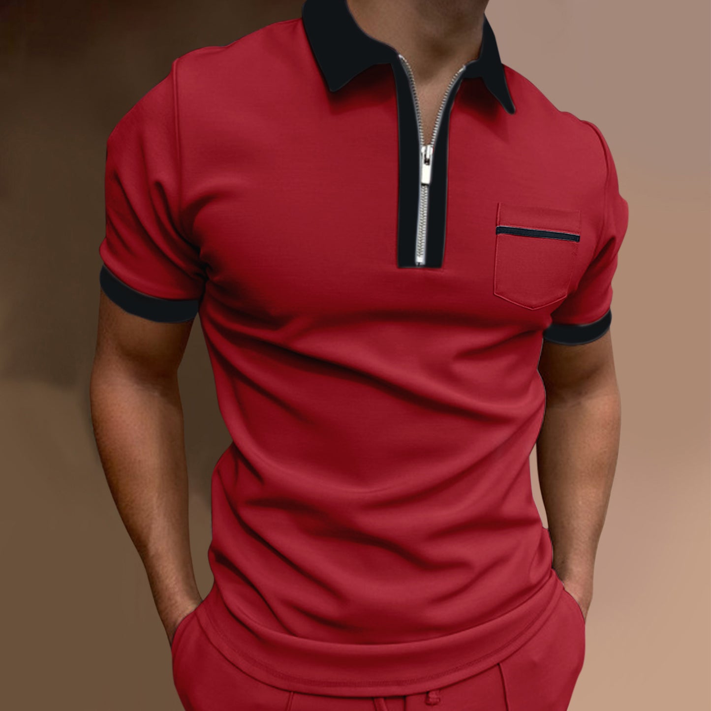 Men's Lapel Fashion Slim Pocket Men's T-Shirt POLO Shirt