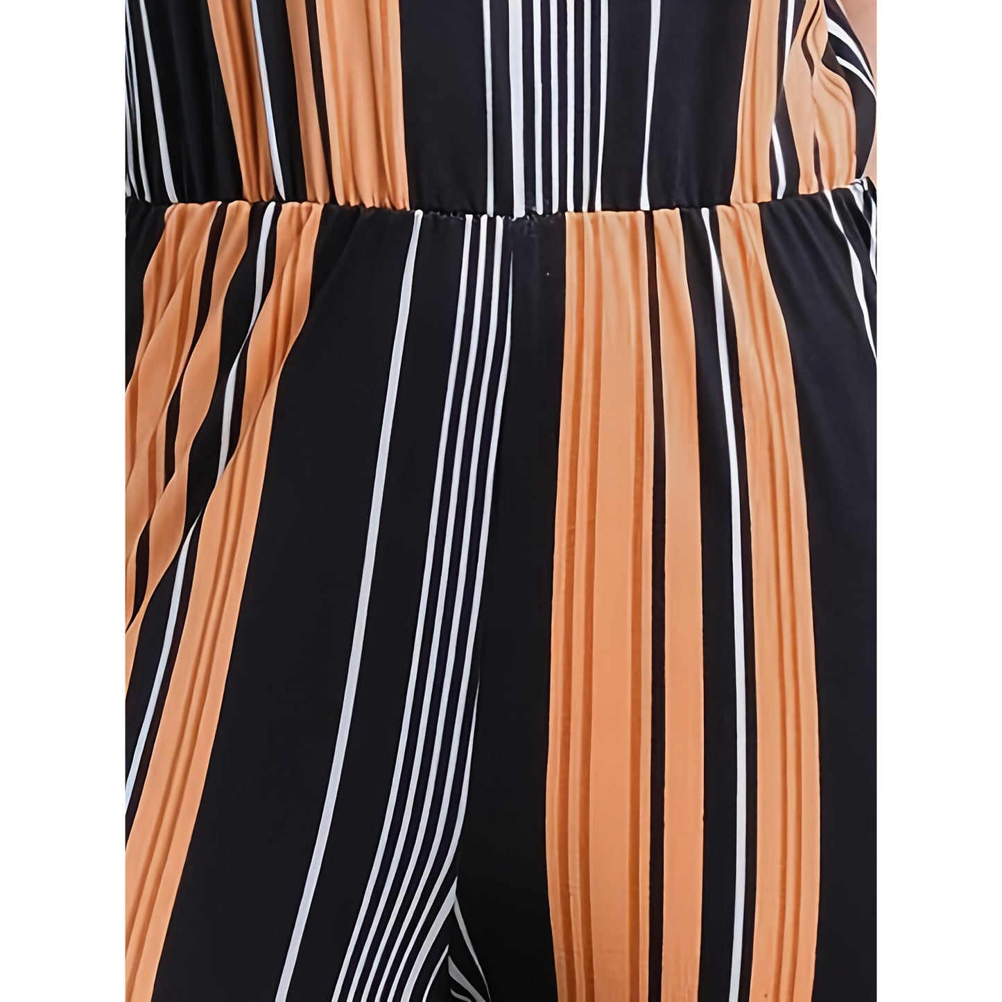 Women's Sleeveless Striped Printing Series Waist Jumpsuit