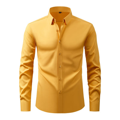 Full Elastic Force Natural Color Button Men's Plus Size Shirt