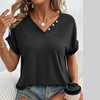 Solid Color Women's Shirt V-neck Button Short Sleeve T-shirt