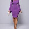 Women's Solid Color Lace Sleeve Casual Hip Hugging Dress