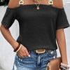 Women's Solid Color Off Shoulder Slimming Versatile T-shirt Short Sleeved