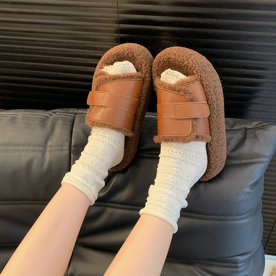 Women's Outer Wear Autumn And Winter Lamb Wool Fleece-lined Casual Fluffy Slippers