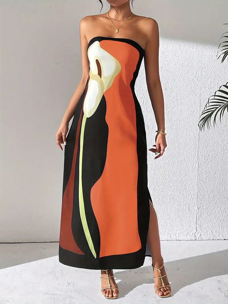 Elegant Print Slit  Dress For Women